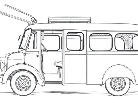 Line Art of Vintage Bus Side View