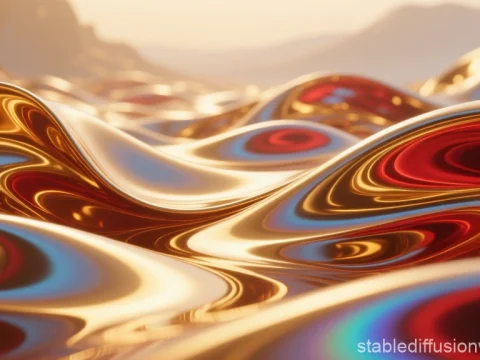 Liquid Mercury Waves with Red and Gold Reflections