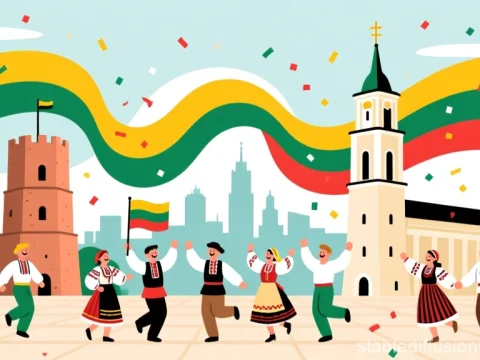 Lithuania Independence Day Celebration Vector Illustration
