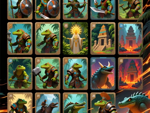Lizardmen Fantasy Card Sheet with Warriors and Temples