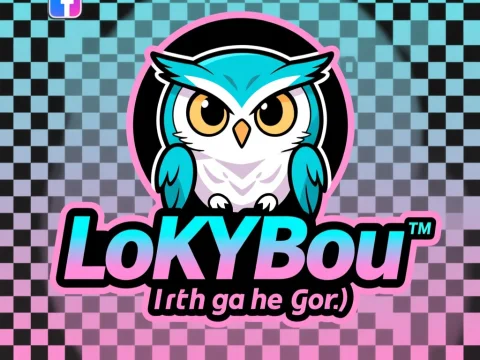 LoKYBou Owl Logo with Gradient Checkerboard Background