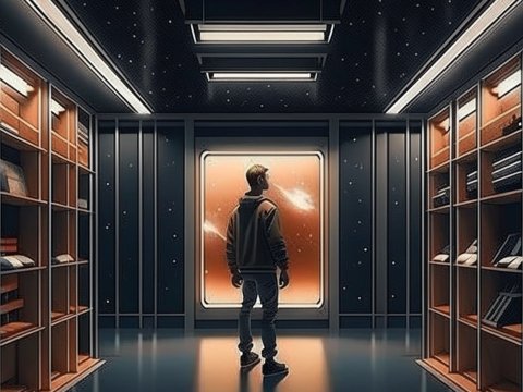 Lonely Man Gazing Through Futuristic Store Window
