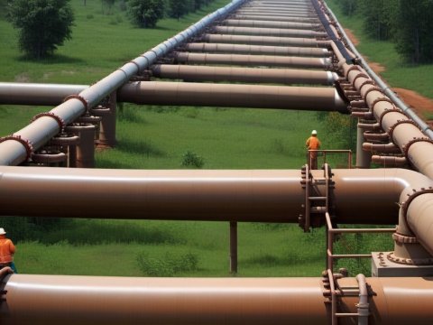Long Industrial Pipeline Stretching Across Green Landscape