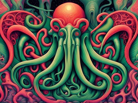 Lovecraftian Octopus with Intricate Tentacles