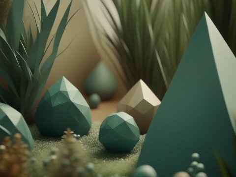 Low-Poly Geometric Shapes in a Soft Natural Setting