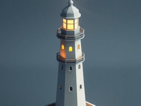 Low Poly Lighthouse with Warm Light Glow