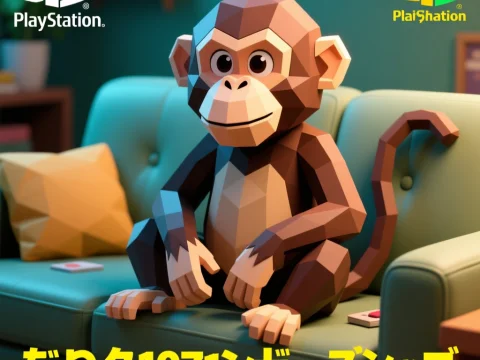 Low Poly Monkey on Couch with PlayStation Logos