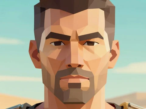 Low Poly Portrait of a Rugged Man in Desert