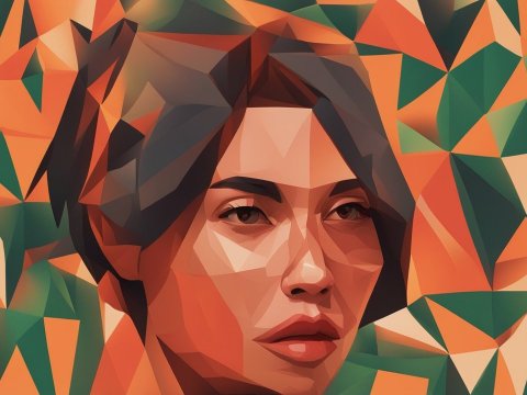 Low Poly Portrait of a Woman with Abstract Geometric Background