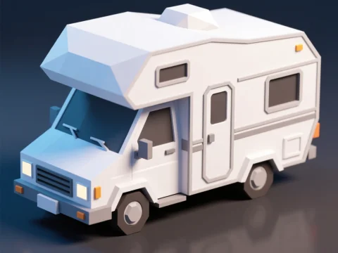 Low Poly White Camper Van 3D Render