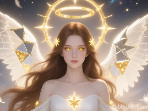 Lumiel Seraph Angel with Radiant Golden Halo and Wings