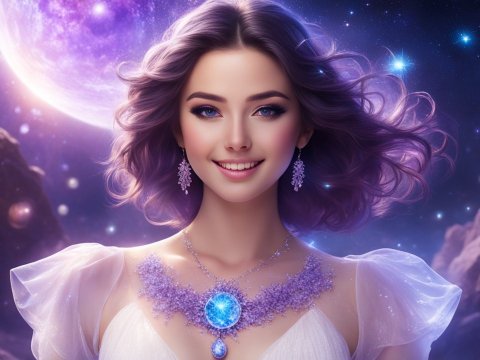 Luminous Beautiful Girl with Cosmic Jewelry