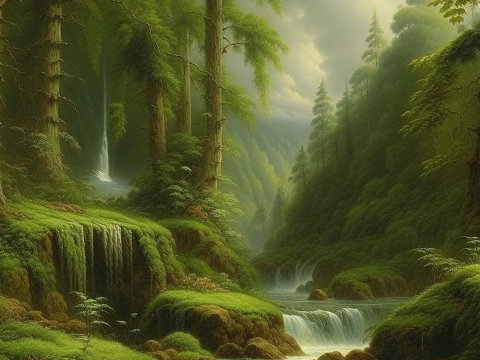 Lush Forest with Waterfalls in a Serene Valley