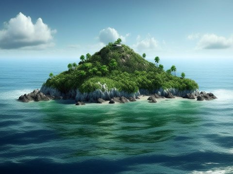 Lush Tropical Island Surrounded by Calm Ocean