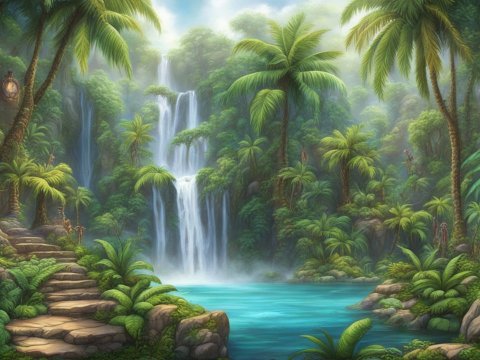 Lush Tropical Waterfall in a Mystical Jungle