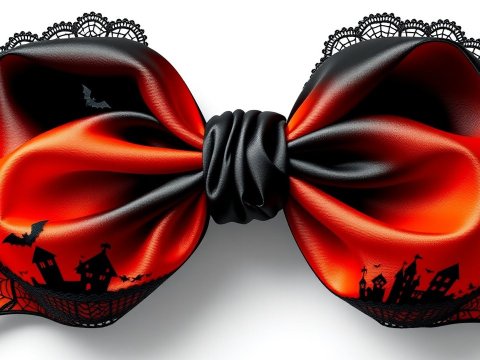 Luxurious Halloween-Themed Satin Bow Tie with Lace Details