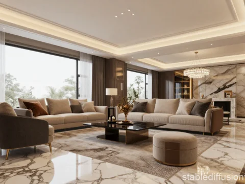 Luxurious Modern Living Room with Marble Flooring