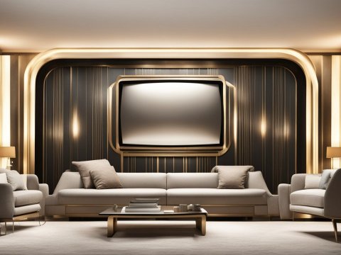 Luxurious Modern Living Room with Retro TV Wall