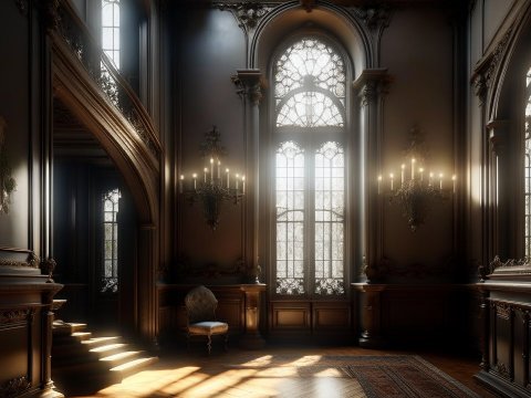 Luxurious Victorian Mansion Interior with Grand Staircase