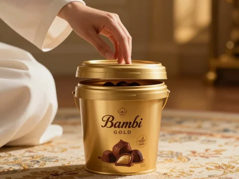 Luxury Bambi Gold Chocolate Bucket with Hand Opening Lid