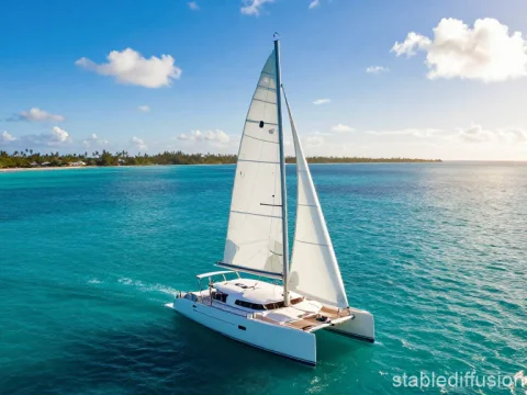 Luxury Catamaran Sailing on Turquoise Ocean