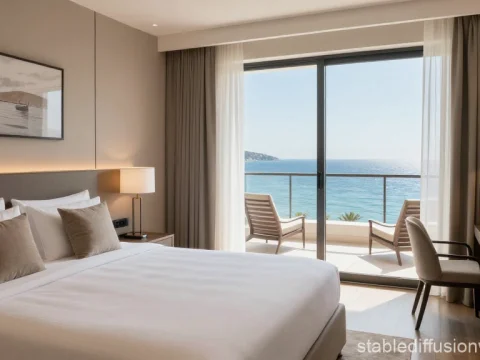 Luxury Hotel Bedroom with Ocean View Balcony
