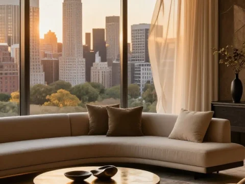 Luxury Manhattan Penthouse Living Room at Sunset