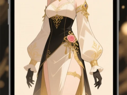 Luxury Mobile Gacha UI with Elegant Dress Design