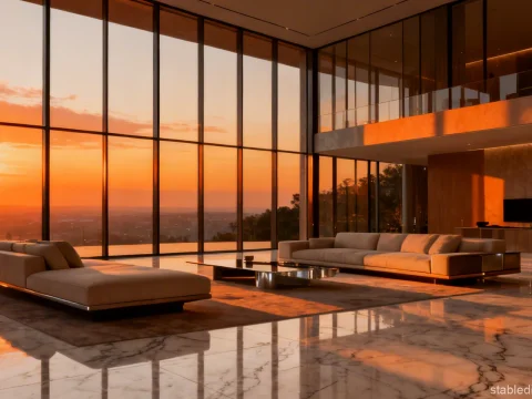 Luxury Modern Living Room with Sunset View