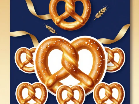 Luxury Pretzel Day Promotional Design with Golden Ribbons