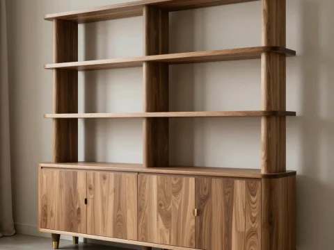 Luxury Sculptural Wooden Shelving Cabinet with Rounded Edges