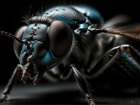 Macro Photography of a Blue Metallic Fly