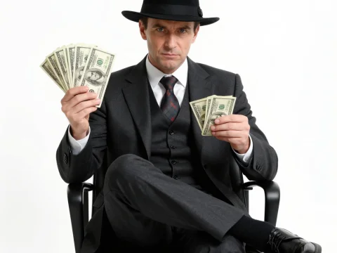 Mafia Figure in Classic Suit Holding Cash