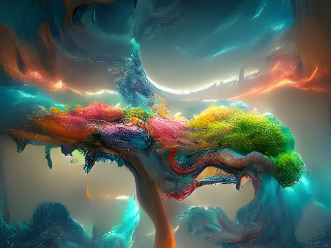 Magical Colorful Tree in a Surreal Landscape