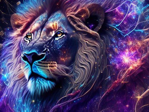 Magical Cosmic Lion with Ethereal Glow