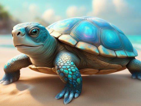 Magical Cute Turtle on a Sunny Beach