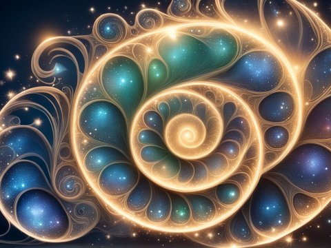 Magical Fibonacci Spiral with Glowing Sparkles