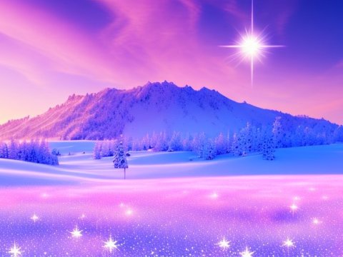 Magical Pink Snowy Landscape at Sunset