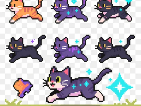 Magical Pixel Art Cat Sprite Sheet