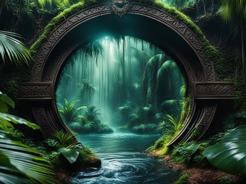 Magical Portal to a Lush Enchanted Jungle