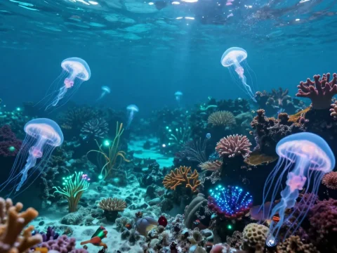 Magical Underwater Fantasy World with Glowing Jellyfish