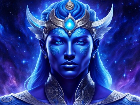 Majestic Blue Cosmic Deity Portrait