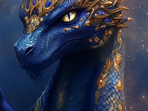 Majestic Blue Dragon with Golden Ornaments