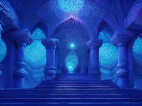Majestic Blue Islamic Architecture Interior with Ornate Columns