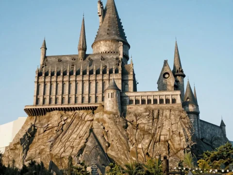 Majestic Castle on Rocky Cliff Under Clear Sky