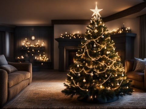 Majestic Christmas Tree in Cozy Living Room