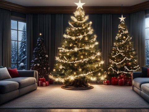 Majestic Christmas Trees in Cozy Living Room