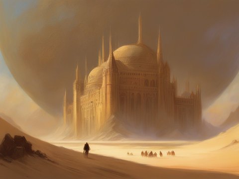 Majestic Desert Fortress Under a Giant Planet