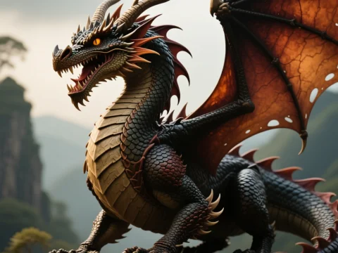 Majestic Dragon Perched on Rocky Cliff