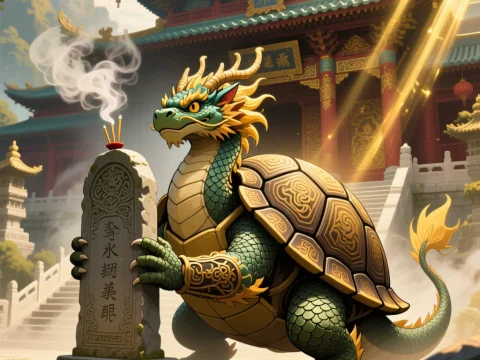 Majestic Dragon Turtle Guardian at Ancient Temple